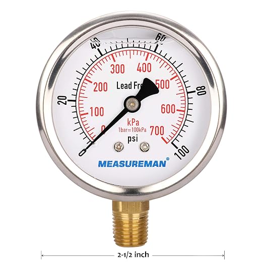 MEASUREMAN Lead-Free Pressure Gauge, 2-1/2inch Dial, Glycerin Filled, - Image 3