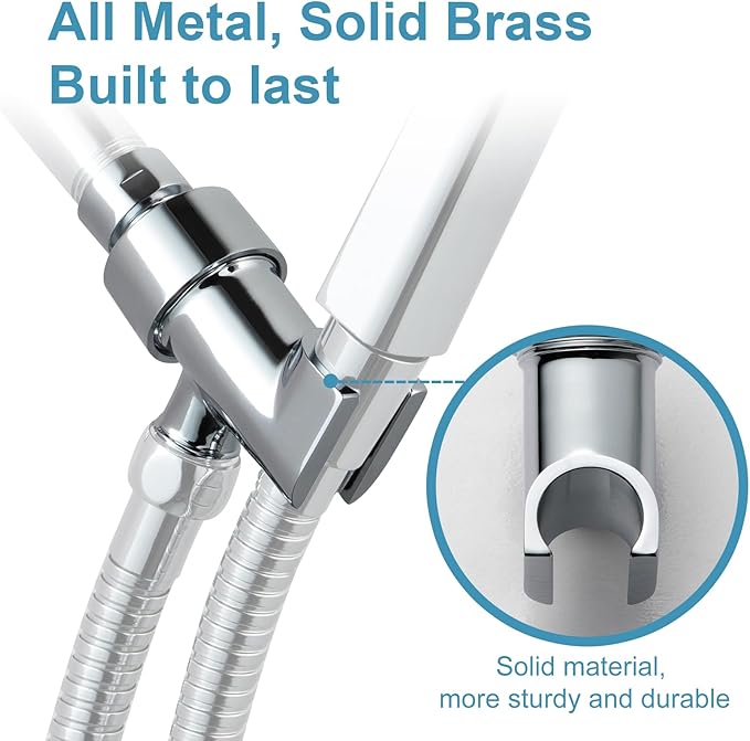 OFFO Shower Head Holder All Metal for Handheld Shower Head, Adjustable Shower Arm Mount with Solid Brass Pivot Ball, 1/2 in IPS Female Inlet and Male Outlet, Chrome
