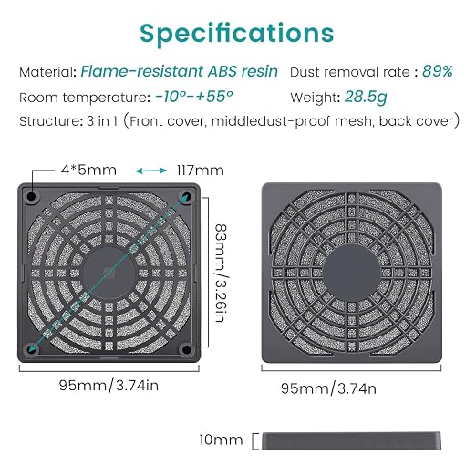 Wathai 4 Pack 90mm Fan Filters for PC Case Fan Dust Filter Cover Computer Mess - Image 2