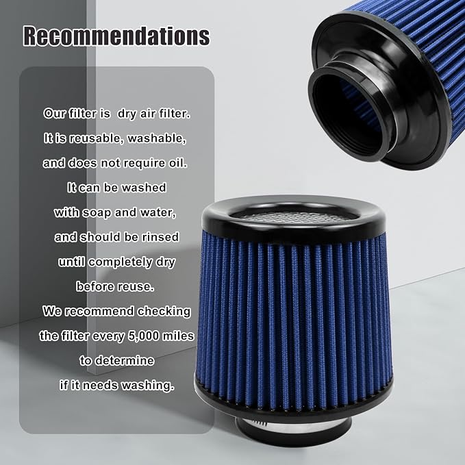 RYANSTAR RACING 76mm 3" High Flow Round Tapered Cone Cool Air Filter Cleaner - Image 6