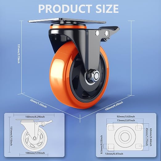 4 Inch Caster Wheels Heavy Duty 2200Lbs, Casters Set of 4 - Image 2