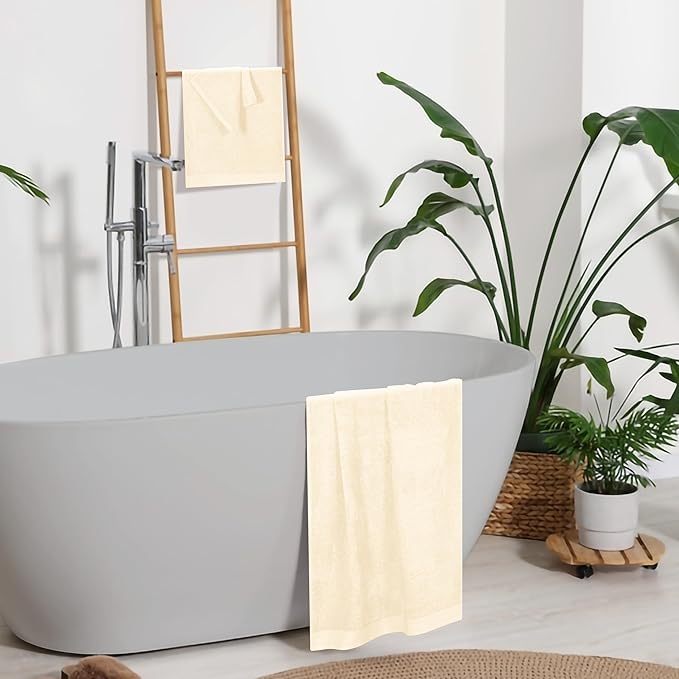Ultra Soft 3 Pack Cotton Towel Set, Contains a Bath Towels 28x55 inch, a Hand Towels 16x24 inch & a Wash Coths 12x12 inch, Ideal Everyday use, Compact & Lightweight - Ivory