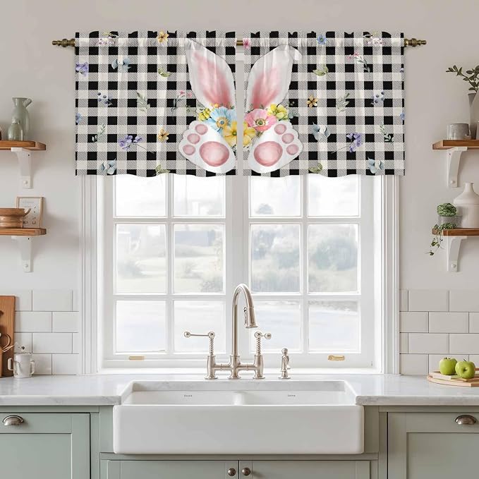 Easter Kitchen Tier Curtains 36 Inch Long 2 Panel Set, Rod Pocket Half Window - Image 3