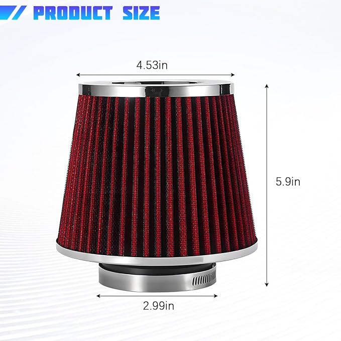 Clamp-On Car Air Intake Filter, 3 In/3.5 In/4 In Three Different Size High-Flow - Image 2