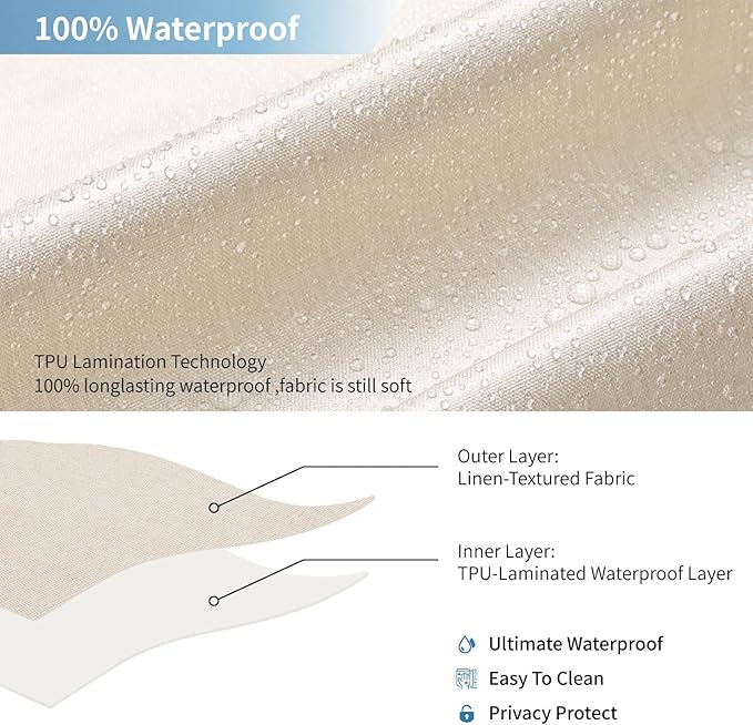 2-in-1 Waterproof Extra Long Fabric Shower Curtain or Liner,Linen Textured,96 Inch Breathable TPU & Washable Bathroom Shower Curtain Set with 12 Plastic Hooks,Modern,72"x96" Cream