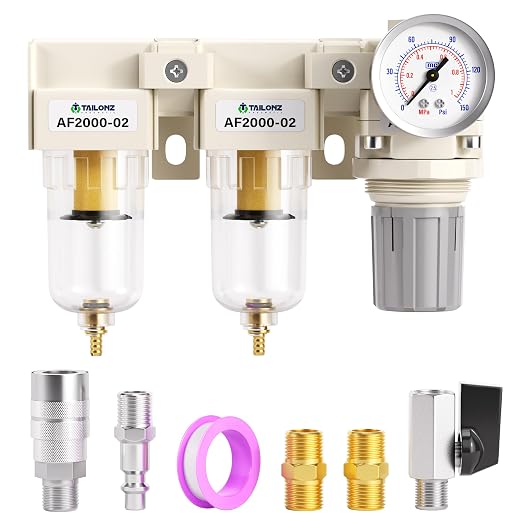 TAILONZ PNEUMATIC 1/4 Inch NPT 3 in 1 Air Filter Pressure Regulator Combo by TAILONZPNEUMATIC