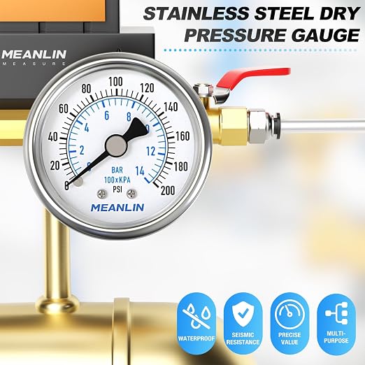MEANLIN MEASURE 0~200Psi Dry Pressure Gauge Stainless Steel 1/8" NPT 2" FACE - Image 7