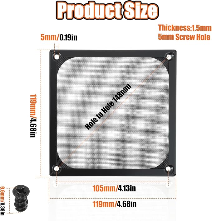 2Pack 120 x 120mm Computer Fan Filter Grills Dust Mesh Magnetic Frame PC Case - Image 2