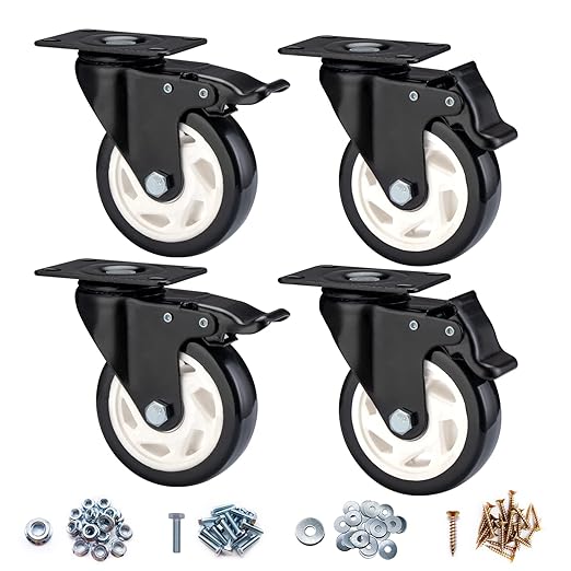 Caster Wheels - 4 Inch Casters Set of 4 Heavy Duty, BOSGEOT Locking Industrial by BOSGEOT