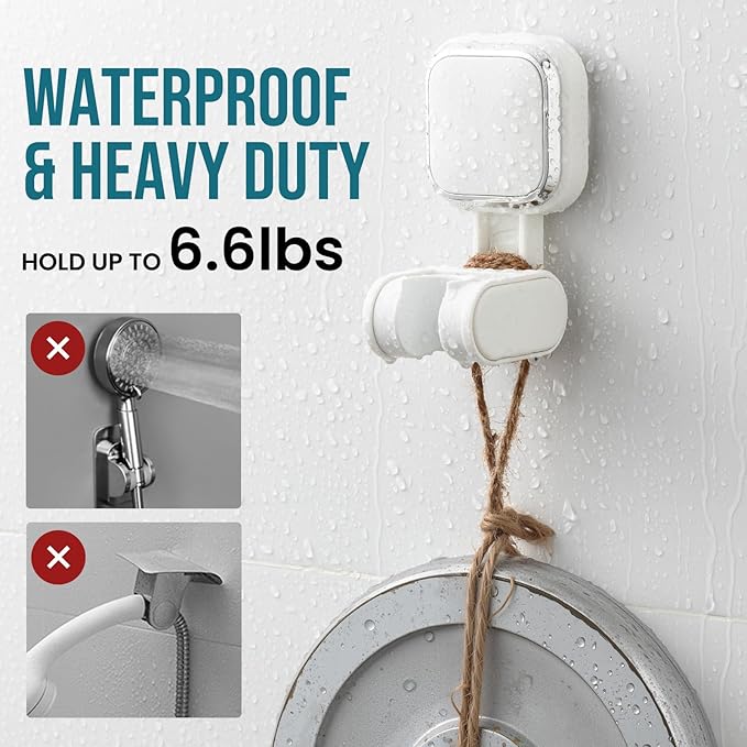 TAILI Shower Head Holder Suction, Handheld Shower Head Bracket, Height Angle Adjustable Wall Mounted, Bathroom Showerhead Holder Removable No Drilling Waterproof, Square Suction Cup, White