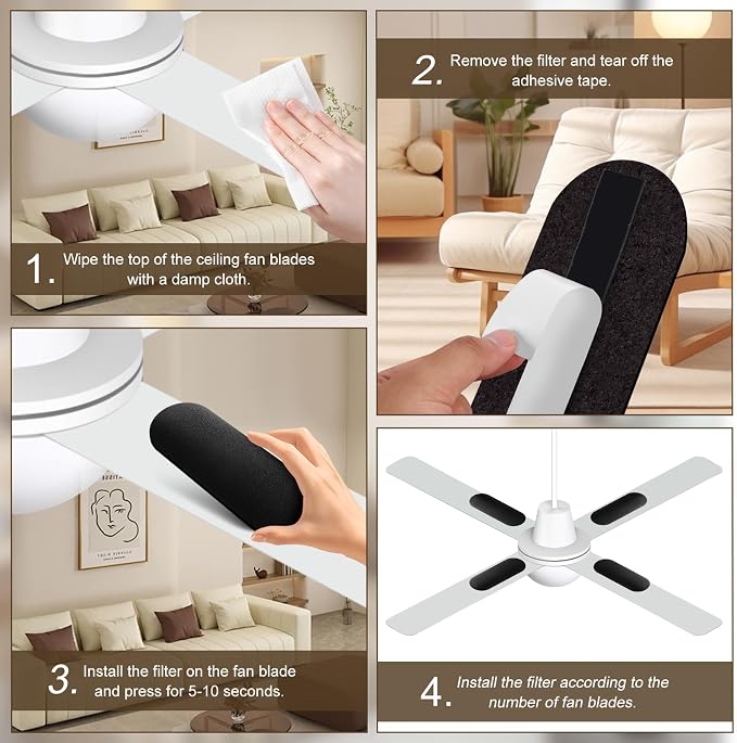 15 Pack Ceiling Fan Filters for Blades, Universal Ceiling Fan Filters, - Image 6