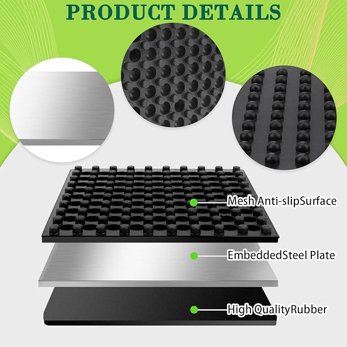 4 Pack Exercise Equipment Mat, Heavy Duty Thick Steel Embedded Rubber Pad - Image 3