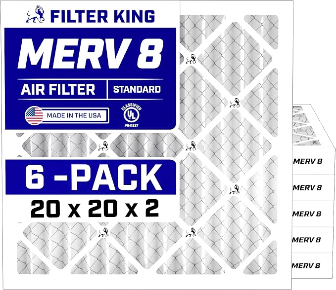Filter King 20x20x2 Air Filter | 6-PACK | MERV 8 HVAC Pleated A/C Furnace by FilterKing