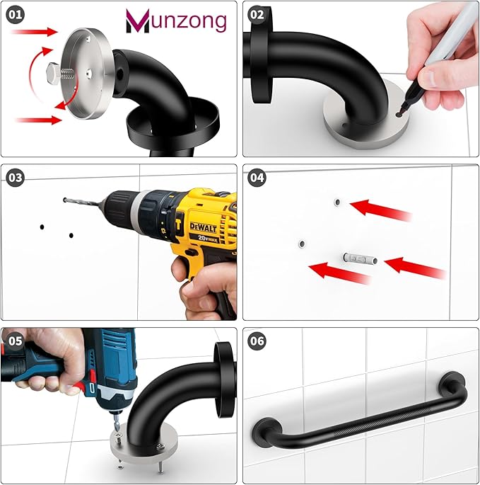 16 Inch Anti Slip Grab Bar for Shower, 2 Pack Munzong Oil Rubbed Black Bathroom Grab Bar, Knurled Handicap Balance Bar,Safety Hand Rail Support Elderly Senior
