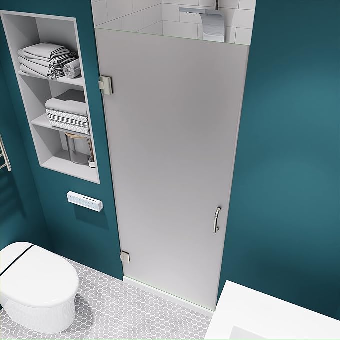 ANZZI 70" x 24" Frameless Frosted Shower Door in Brushed Nickel, Passion Water Repellent Glass Door with Seal Strip Parts and Handle, 5/16 Glass Hinged Shower Door with Handle (SD-AZ09-01BN-F)