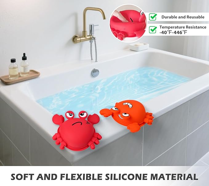 Koluti Silicone Bathtub Overflow Drain Cover, Bath Drain Stopper with 8 Suction Cups, Fun Grab Tub Spa Accessories Gift Bathroom Essentials, Red