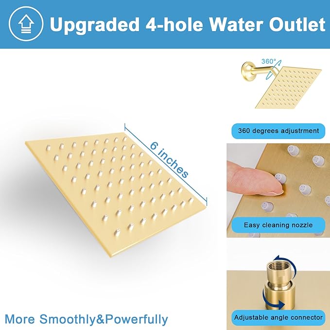 Digital Display Dual Head Shower system Rain Shower System Shower Wall Mount 10 Inch Ceiling Shower Head with 6 Inch Shower Head with shower handheld(Brushed Gold)