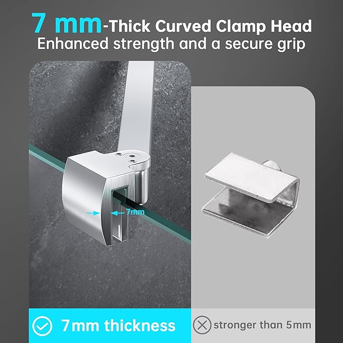 Frameless Shower Door Support Bar, Stainless Steel Wall-to-Glass Support Arm to Fixed Shower Glass Panel, for 1/4"-3/8" (6-10 mm) Door, 180° Pivot & Stow-Flat Mode (Brushed Nickel, 15.8-inch(400mm))