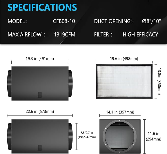 Inline Filter Box with H13 High Efficiency Air Filter- 8"/10" Flanges Included - Image 2