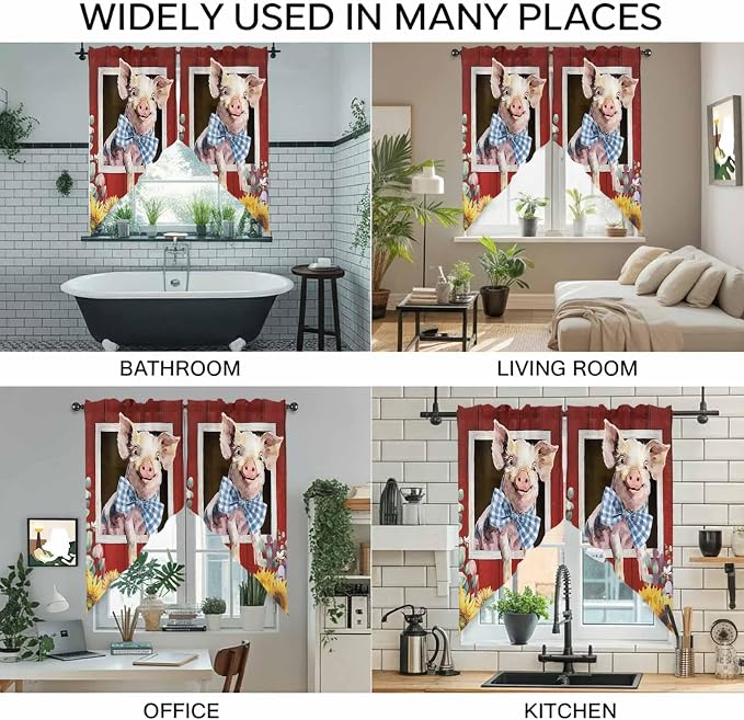 Pig Sunflowers Swag Valances for Windows, Eucalyptus Leaves Floral Bees Red - Image 9