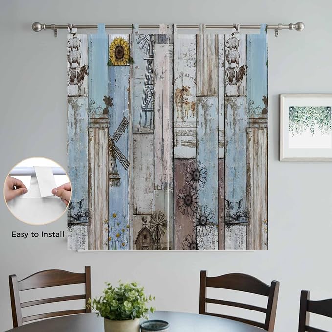 Blue Grey Wooden Living Room Curtains 84 Inch Length, Window Curtains Tab Top - Image 4