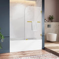 Bathtub Shower Door, 34" W X 58" H Fixed Bathtub Shower Glass Panel in Brushed Gold, 1/4"(6mm) Clear Tempered Frameless Shower Glass Door, Tub Shower Panel with Clamps and Handle
