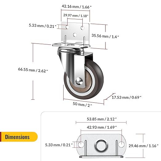 HOLKIE Side Mount Casters 2 Inch L-Shaped Small Rubber Caster Set of 8 - Image 2