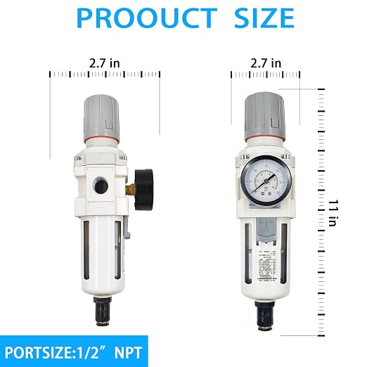 XingNEeng 1/2" NPT Compressed Air Filter Regulator Combo Piggyback, Water/Oil - Image 3