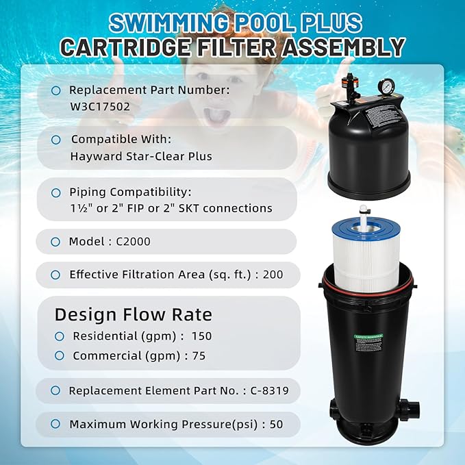 W3C17502 Swimming Pool Plus Cartridge Filter Assembly 200 Sq Ft, 150 GPM - Image 2
