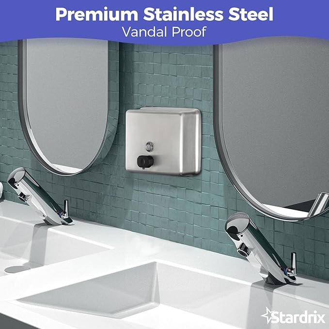 Stainless Steel Extra Large 1400ml/47oz Capacity Industrial Grade Soap Dispenser, Commercial Wall Mount Bathroom Hand Soap Dispenser with Corrosion Proof Lining and Anti-Leak Pump