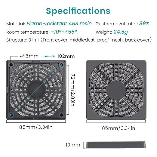 Wathai 80MM PC Fan Dust Filter Cover Computer Mess 4 Pack - Image 2