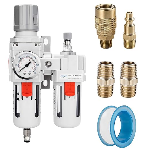 NANPU 3/8" NPT Compressed Air Filter Regulator Lubricator Combo, Water/Oil Trap by NANPU