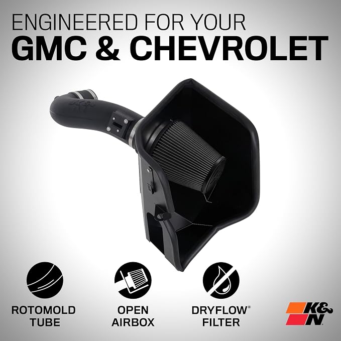 K&N Cold Air Intake System: Dry-Flow Air Filter, Increase Performance & Towing: - Image 2