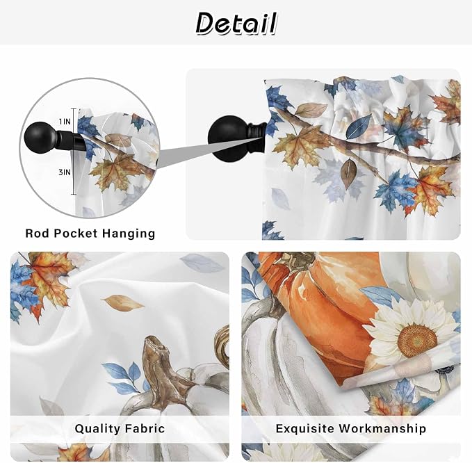 Navy Blue Pumpkin Fall Window Curtains 72 Inch Long 2 Panel Set, Rod Pocket - Image 9