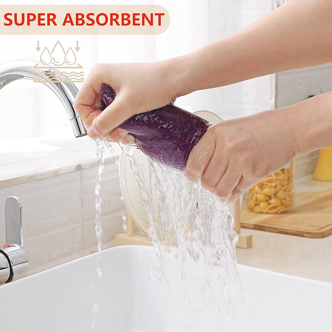 Homaxy 100% Cotton Waffle Weave Kitchen Dish Cloths, Ultra Soft Absorbent Quick Drying Dish Towels, 12 x 12 Inches, 6-Pack, Purple