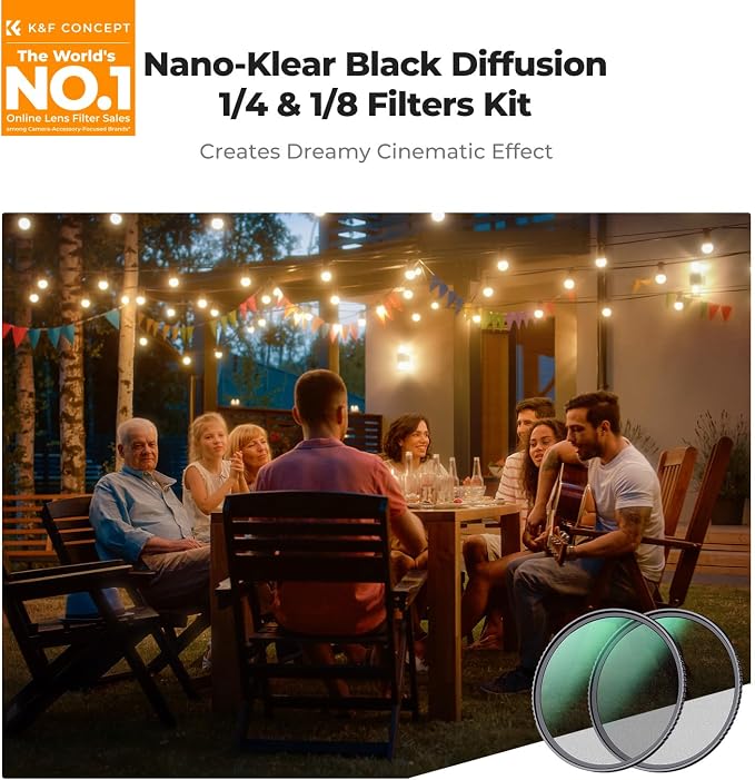 K&F CONCEPT 77mm Black Diffusion 1/4 & 1/8 Filters Kit Mist Cinematic Effect - Image 2