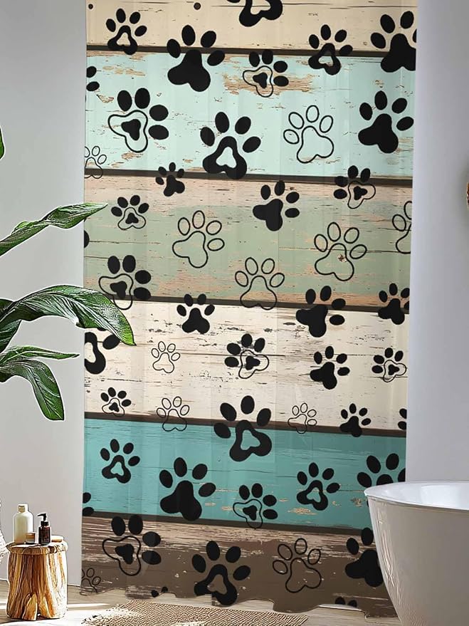 Sheer Curtains 84 Inches Long, Sage Green Brown Paw Prints Semi Sheer Curtains - Image 4