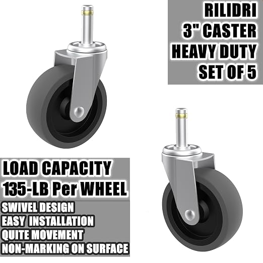 RILIDRI Replcament Casters for Brute Trash Bin Dolly Set of 5, 3-Inch Trash Can - Image 4