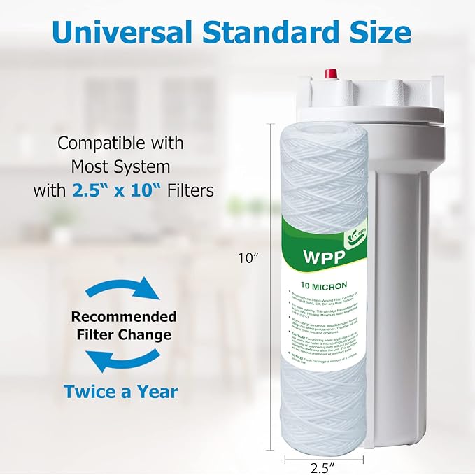 10 Micron String Wound Whole House Water Filter 10" x 2.5", 10-inch Universal - Image 3