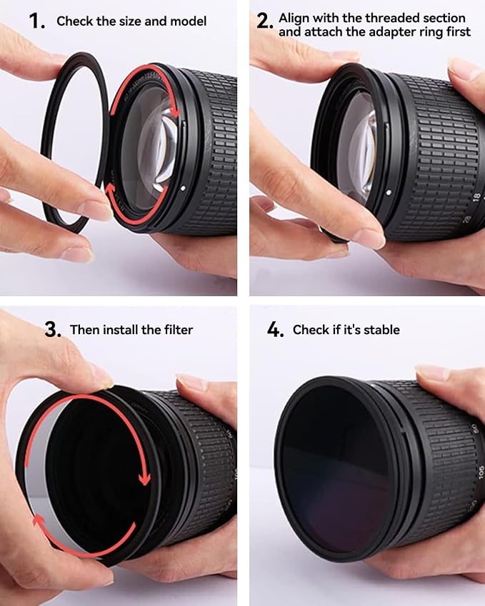 49-82mm Metal Step-Up Ring Adapter Compatible - Image 7