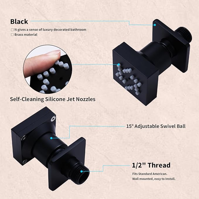 Matte Black Digital Display Shower System with 16X24 inch Ceiling Mounted Shower Head(Rain&Waterfall Modes), with Handheld Spray and 6 PCS Dual Modes Body Jet