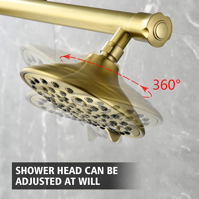 sumerain 2-in-1 Dual Shower Heads with Shut-off Valve for Two People,High Pressure 6 Function Sprayer and 20" Long Shower Arm,Brushed Gold
