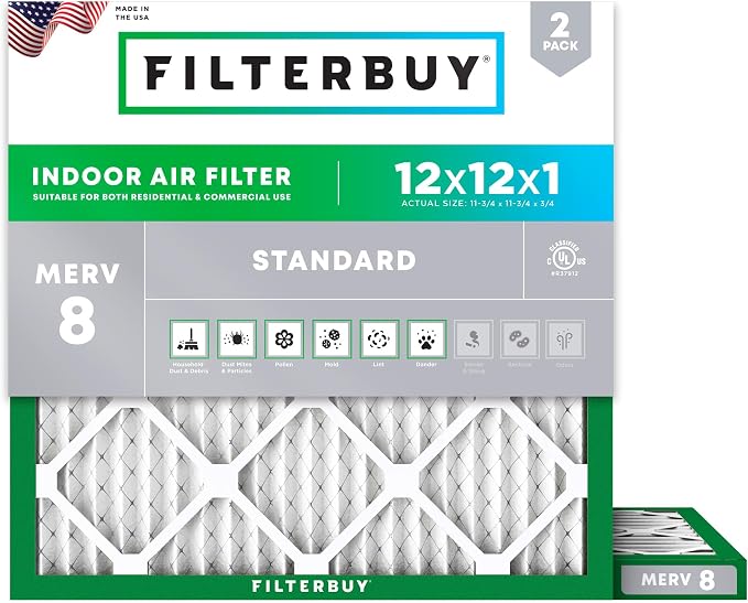 Filterbuy 12x12x1 Air Filter MERV 8 Essential Dust & Allergy Defense, by Filterbuy