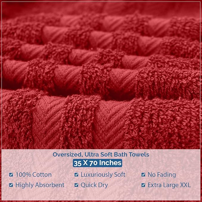 DAN RIVER 2 Pack Luxury Bath Sheets 35x70, 600 GSM, Soft & Quick Dry 100% Ring Spun Cotton Towels Ideal for Hotels, Spas, Gyms & Salons Extra Large, Red
