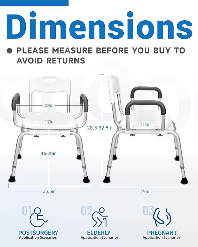 Sangohe Shower Chair for Inside Shower - 360⁰ Swivel Shower Chair - Heavy Duty Shower Seat with Back - Shower Chair for Bathtub with Arms for Handicap - Shower Seats for Elderly, 788A