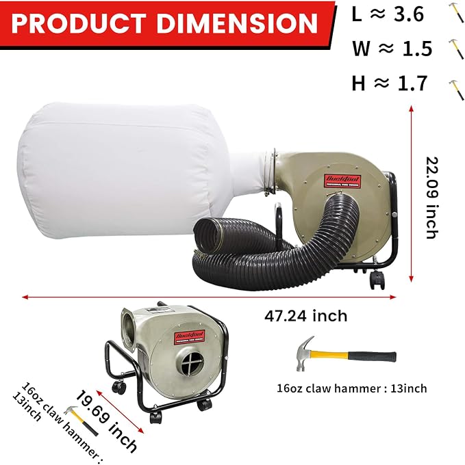 BUCKTOOL 1HP 6.5AMP Wall-mount Dust Collector - Image 2