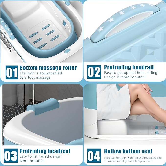 Portable Bathtub Foldable Bathtub for Adults, 39 Inch Small Tub with Ergonomic Seat & Massage Roller, Ice Bath Tub for Shower, Sitz Bath, Ice Baths Freestanding Bathtubs for Bathroom Purple