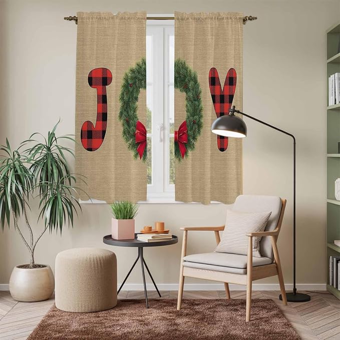 Red Green Christmas Window Curtains 63 Inch Long 2 Panel Set, Rod Pocket - Image 7