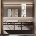 56IN Modern Bathroom Vanity with Sink - Bathroom Vanity with 2 Drawer Organizer, LED Mirror Lights & Defogging Function | Wall - Mounted Vanity with Silver Sink Faucet