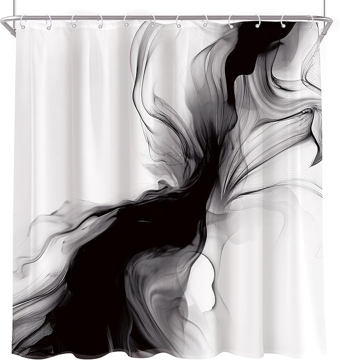 Cinbloo Black and White Shower Curtain 60Wx72H Abstract Bathroom Decor for Men Modern Ombre Grey Minimalist Marble Shower Curtain Set Elegant Ink Texture Neutral Shower Curtain Fabric with 12 Hooks